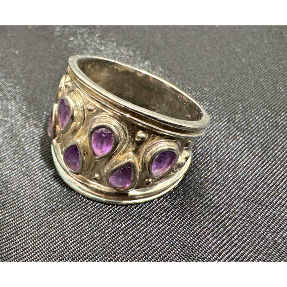 Vtg Purple Amethyst Statement Ring Sterling 925 Silver sz 8 8.5 Modernist Signed - Picture 5 of 7